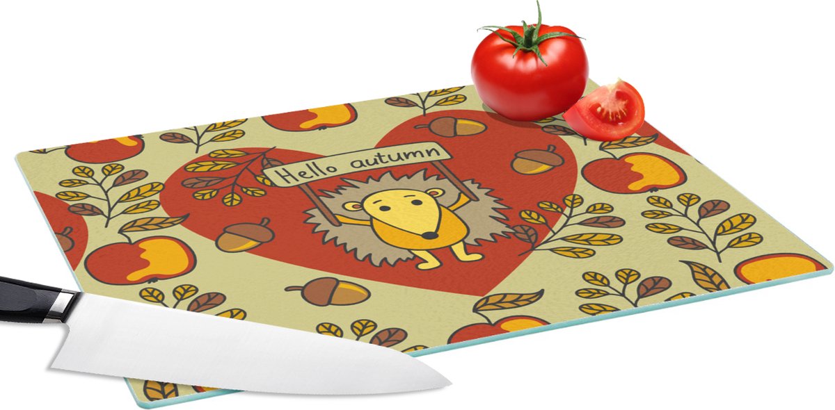 Glazen Snijplank - 39x28 - Egel - Herfst - Seizoenen - Kind - Design - Snijplanken Glas