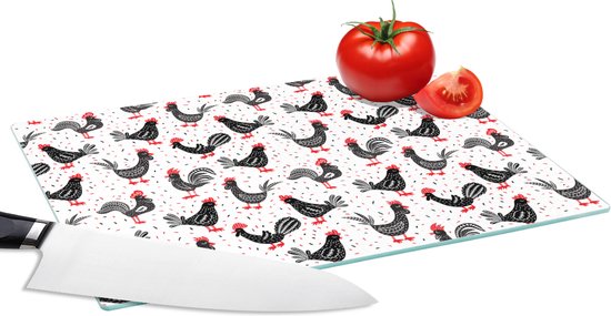 Glazen Snijplank - 28x20 - Patroon - Kip - Vogel - Snijplanken Glas | bol