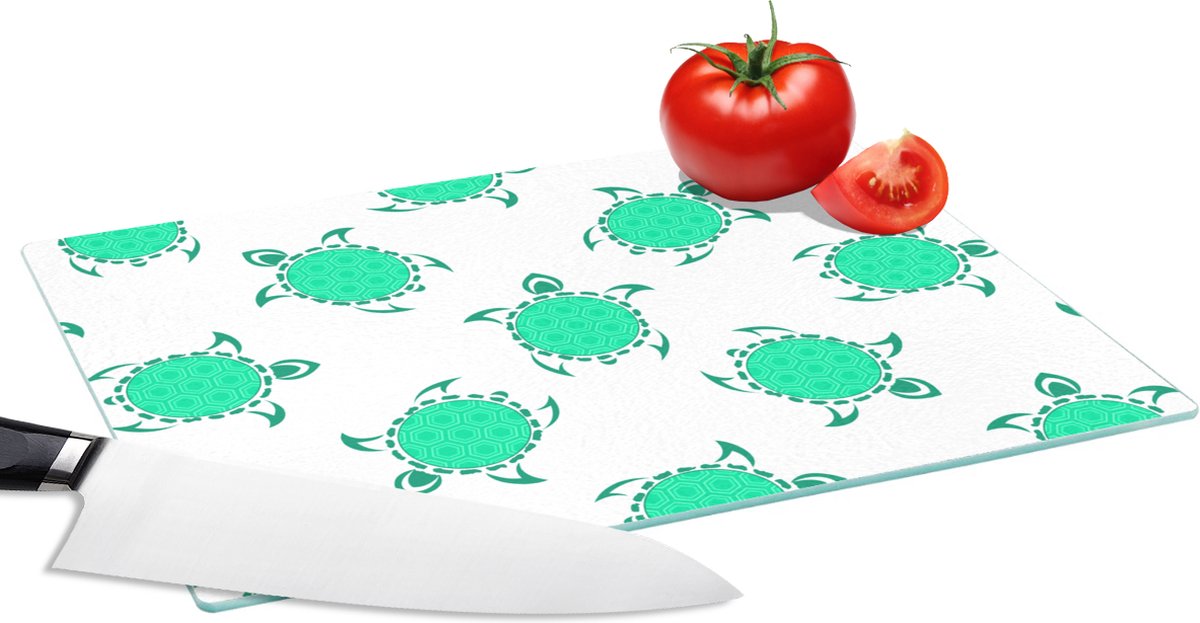 Glazen Snijplank - 28x20 - Patroon - Schildpad - Groen - Snijplanken Glas