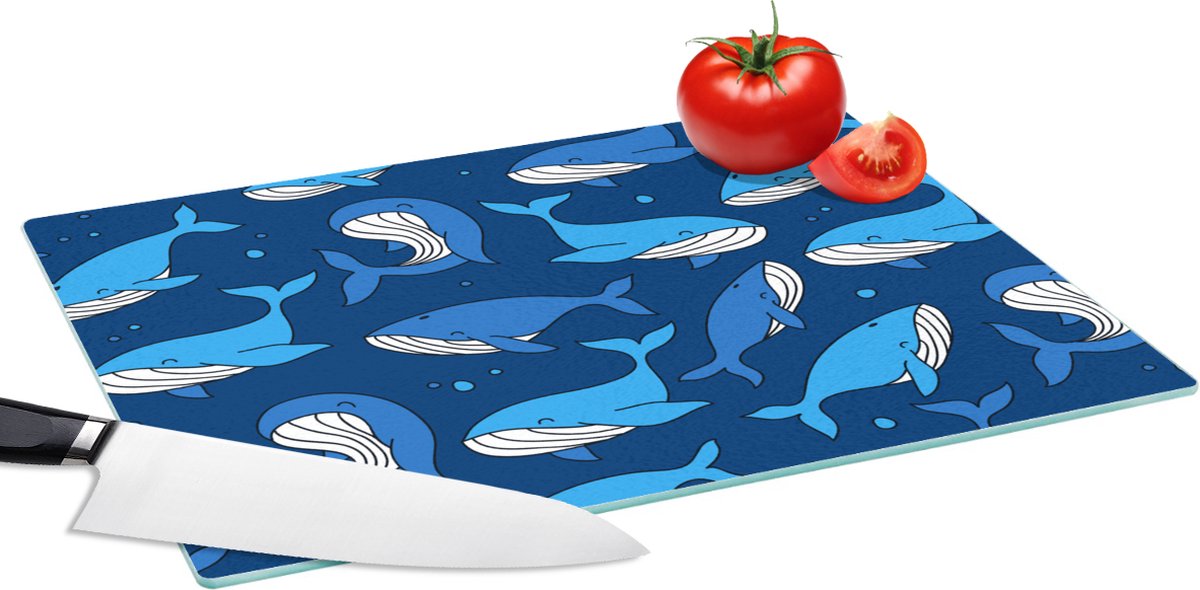 Glazen Snijplank - 39x28 - Walvis - Patronen - Dieren - Snijplanken Glas