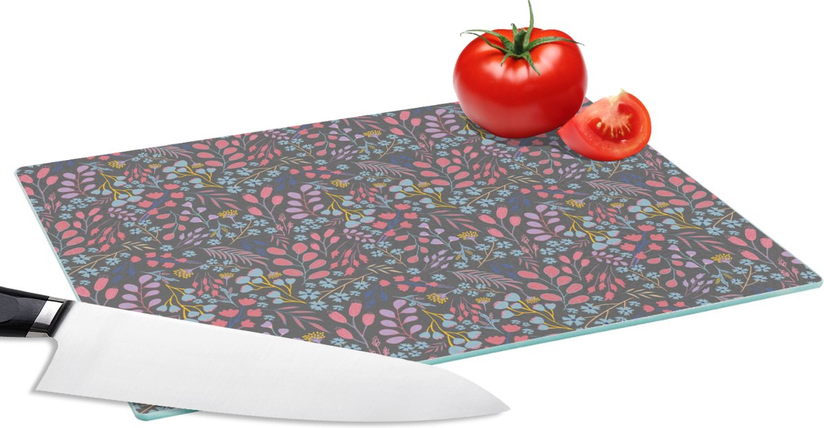 Glazen Snijplank - 28x20 - Bloemen - Pastel - Design - Natuur - Snijplanken Glas