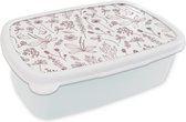 Broodtrommel Wit - Lunchbox - Brooddoos - Planten - Patroon - Bloemen - 18x12x6 cm - Volwassenen