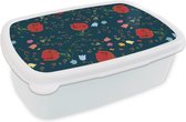 Broodtrommel Wit - Lunchbox - Brooddoos - Regenboog - Bloemen - Design - 18x12x6 cm - Volwassenen