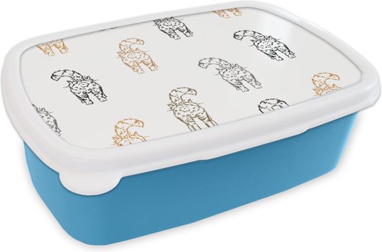 Broodtrommel Blauw - Lunchbox - Brooddoos - Patronen - Kitten - Kat - Pastel - Meisjes - Kinderen - Kindje - 18x12x6 cm - Kinderen - Jongen