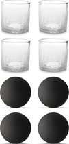 GLAMOMAX'S Choice - Craquelé Waterglazen inclusief Zwarte Onderzetters - 22 CL - 4+4 Glazen/Onderzetters