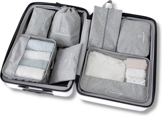 Packing Cubes Set 7-Delig - Kleding Organizer Voor Reis Koffer, Backpack en Tas - Grijs