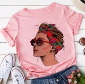 T-shirt roze vrouw zonnebril - Dames t-shirt - Roze dames shirt - Dames kleding - Dames mode - Vrouwen t-shirt - Shirt voor vrouwen