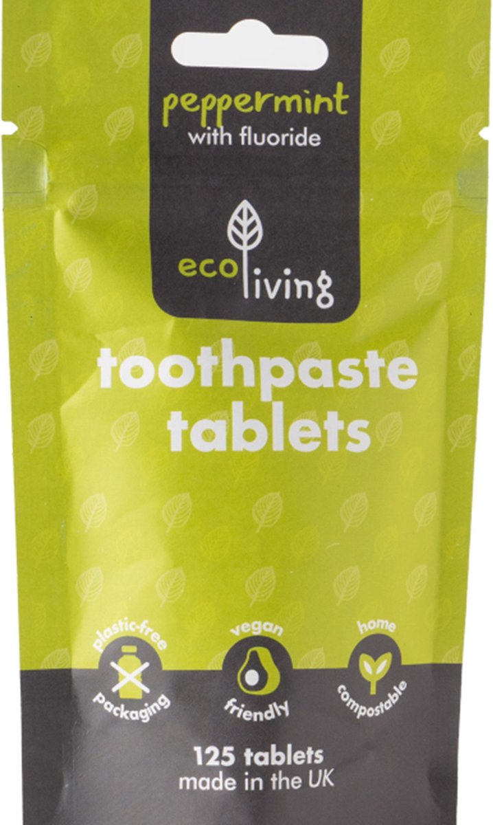 Ecoliving tandpast tabletten met fluoride - mint smaak - 125 stuks