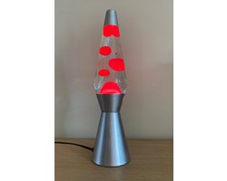 i-Total Lavalamp - Lava Lamp - Sfeerlamp - 40x11 cm - Glas/Aluminium - 30W - Transparant met rode Lava - Zilvergrijs - XL1783
