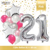 Cijfer Ballon 21 Jaar Zilver Roze White Pearl Boeket * Hoera 21 Jaar Verjaardag Decoratie Set van 15 Ballonnen * 80 cm Verjaardag Nummer Ballon * Snoes * Verjaardag Versiering * Ve