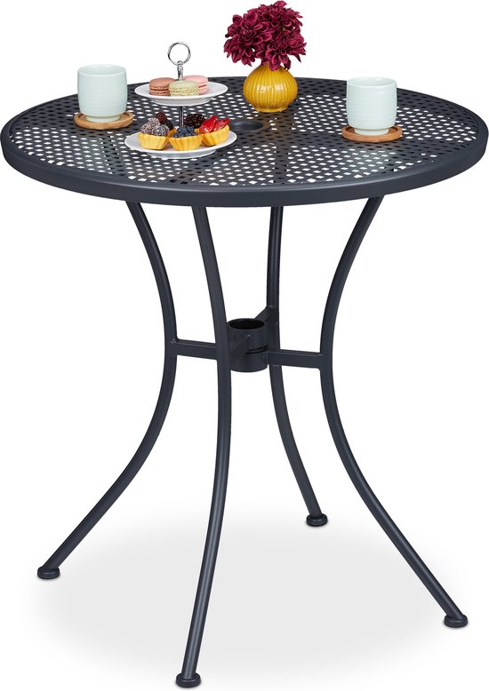 table de jardin relaxdays 70 cm avec trou pour parasol - table d'extérieur  en métal -... | bol.com