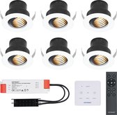 Set van 6 Medina - Mini LED Inbouwspot - 12V 3W - Wit - Dimbaar - Kantelbaar & verzonken - Verandaverlichting - Incl. Muurdimmer - IP44 voor buiten - 2700K - Warm wit