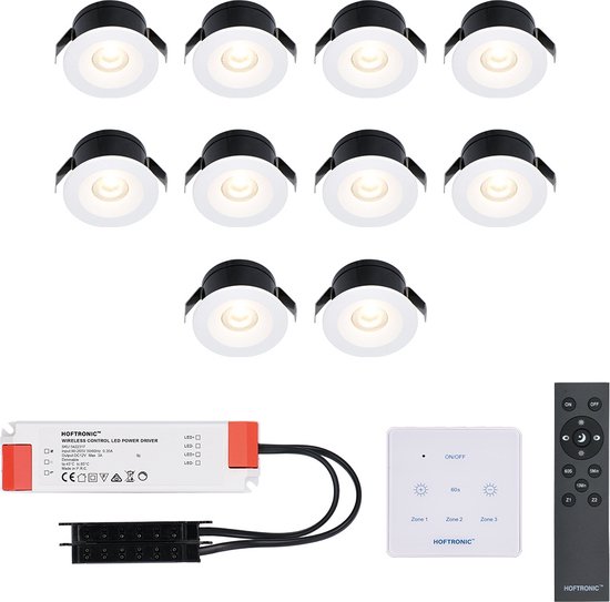 10x Cadiz - Mini 12V LED inbouwspot wit met trafo en muurdimmer - 3 Watt - Dimbaar - IP44 waterdicht voor buiten - 2700K Warm wit - Lage inbouwdiepte 26mm - Voor veranda, badkamer, carport en binnenruimtes