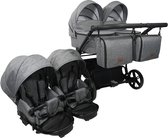 P'tit Chou - NXT - Tweeling kinderwagen - Duo kinderwagen - Draagmanden + buggy's + autostoelen - 3 in 1 - Grijs