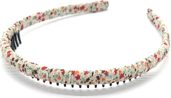 Haarband met Stof - Diadeem - Bloemen Beige - Dielay