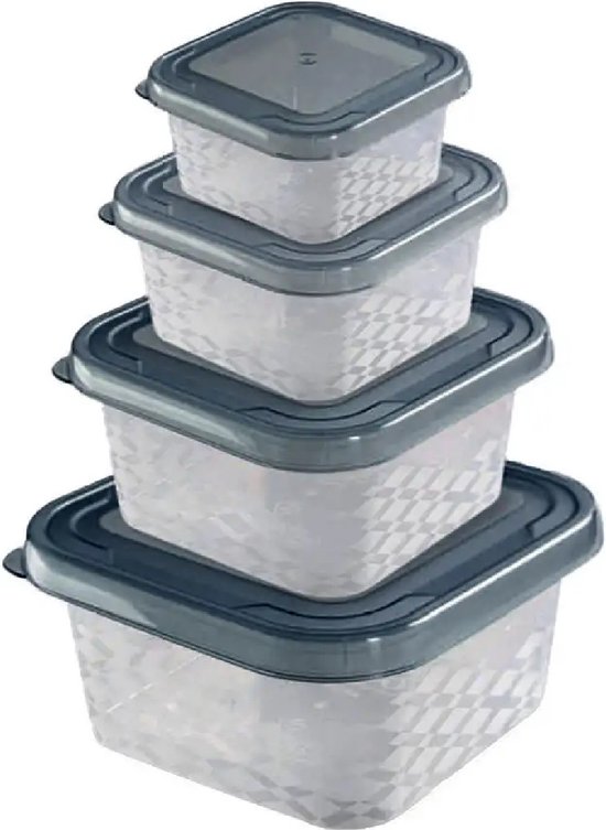 Food containers - 7 vershoudbakjes met gekleurde deksels - 7 maten - transparant - mag