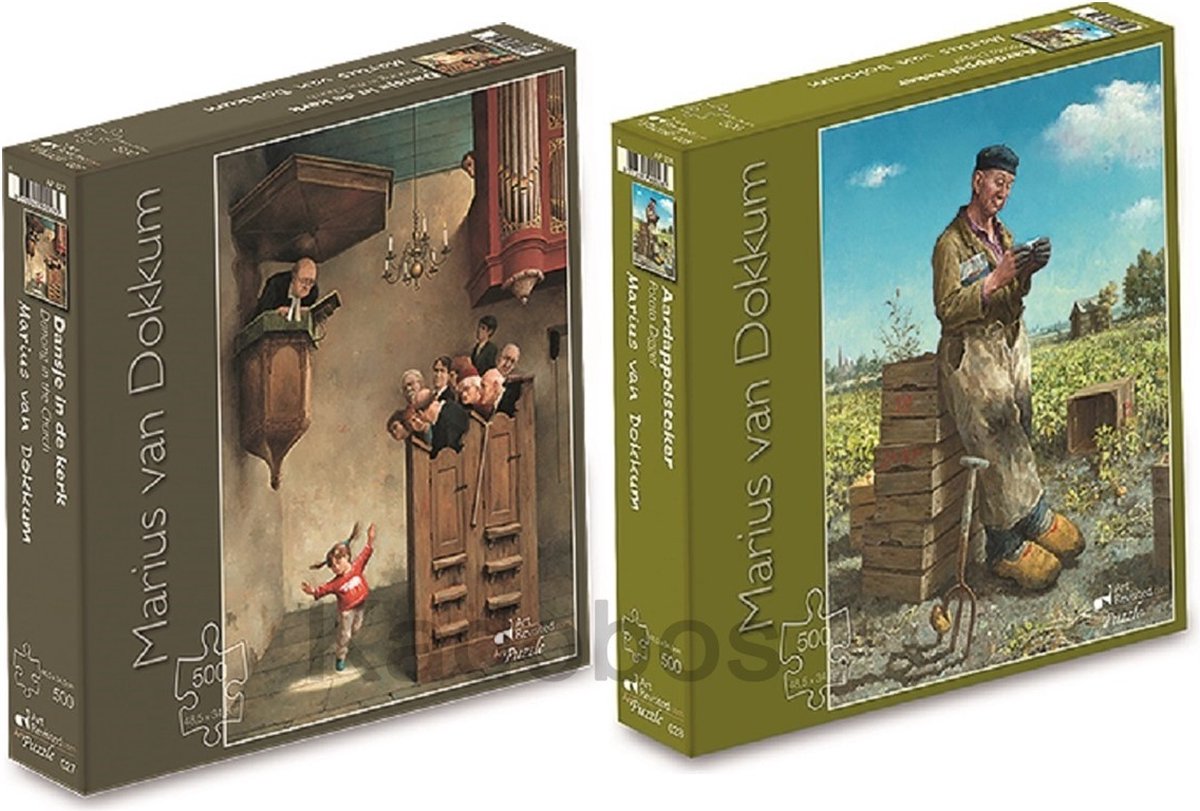 2x puzzel 500 pcs Marius van Dokkum - Dansje kerk en aardappelsteker