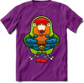 Lekkerbek papegaai T-Shirt Grappig | Dieren vogel agapornis Kleding Kado Heren / Dames | Fastfood Cadeau shirt - Paars - XXL