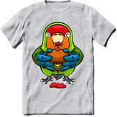 Lekkerbek papegaai T-Shirt Grappig | Dieren vogel agapornis Kleding Kado Heren / Dames | Fastfood Cadeau shirt - Licht Grijs - Gemaleerd - S