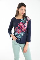 Cassis Dames T-shirt in twee stoffen met een exotische bloemenprint - T-shirt - Maat 44
