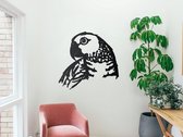 HOUTEN WANDDECORATIE / WOODEN WALL DECORATION - MUURDECORATIE / WALL ART - PAPEGAAI / PARROT - 43 x 45cm - ZWART / BLACK - VOGELS / BIRDS - DESIGN WANDFIGUUR - ECHT HOUT - REAL WOO
