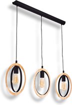 Vintage Hout en Metalen Hanglamp -  Loft PLasfondlamp zwart, 3-vlammig Scandinavisch ovaal Hanglamp