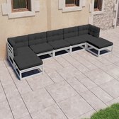 7-delige Loungeset met kussens massief grenenhout wit