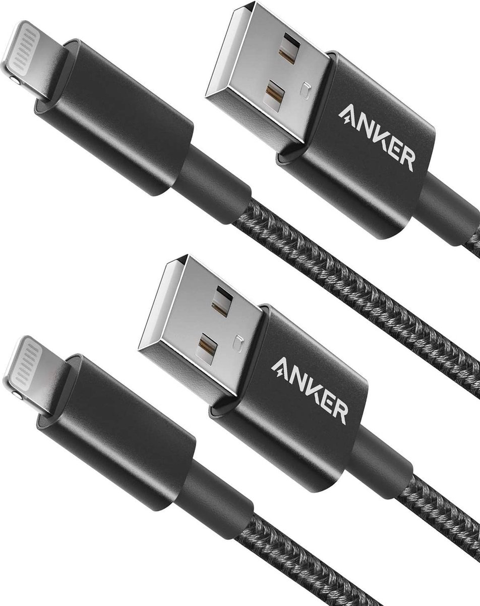 Bol.com Anker Lightning gevlochten kabel 180cm MFI - 2Pack Zwart aanbieding