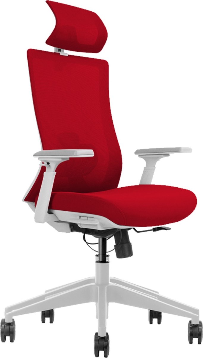 Euroseats ergonomische bureaustoel met hoofdsteun Verona. Uitvoering rug & zitting Rood. Voldoet aan de NEN EN 1335 norm.