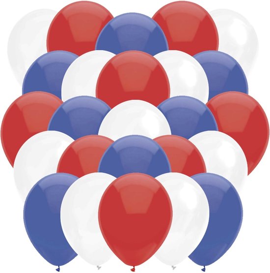 Ballonnen Mix Rood | Wit | Blauw 30CM (30 Stuks) | Nederland | Koningsdag | Bevrijdingsdag | Rood Wit Blauwe Versiering