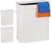 Relaxdays 3x wasmand met deksel - 2 vakken - bamboe wasbox - mand voor wasgoed - wit