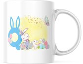 Paas Mok konijnen oren pasen Q blauw | Paas cadeau | Pasen | Paasdecoratie | Pasen Decoratie | Grappige Cadeaus | Koffiemok | Koffiebeker | Theemok | Theebeker
