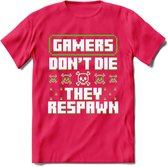 Gamers don't die pixel T-shirt | Groen | Gaming kleding | Grappig game verjaardag cadeau shirt Heren – Dames – Unisex | - Roze - L