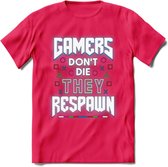 Gamers don't die T-shirt | Neon | Gaming kleding | Grappig game verjaardag cadeau shirt Heren – Dames – Unisex | - Roze - XL