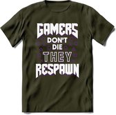 Gamers don't die T-shirt | Paars | Gaming kleding | Grappig game verjaardag cadeau shirt Heren – Dames – Unisex | - Leger Groen - XL