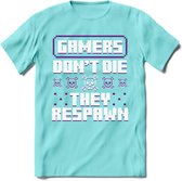 Gamers don't die pixel T-shirt | Paars | Gaming kleding | Grappig game verjaardag cadeau shirt Heren – Dames – Unisex | - Licht Blauw - S