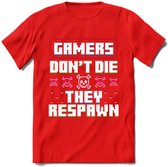 Gamers don't die pixel T-shirt | Gaming kleding | Grappig game verjaardag cadeau shirt Heren – Dames – Unisex | - Rood - S