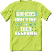 Gamers don't die pixel T-shirt | Blauw | Gaming kleding | Grappig game verjaardag cadeau shirt Heren – Dames – Unisex | - Groen - 3XL