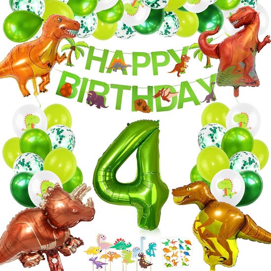 63-delig feestpakket dinosaurus - 30 stuks ballonnen - 4 jaar jongen -  Dinosaurus... | bol.com