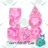 Polyset Dice | Dobbelstenen - Set Van 7 Stuks - Roze Wit Doorzichtig Transparant| Voor D&D en Andere Rollenspellen | Plastic Dobbelstenen Set voor Dungeons and Dragons | Polyhedral