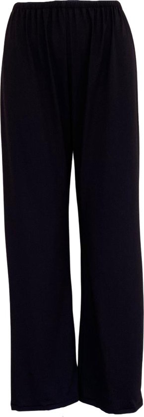 Zwarte wijde broek met elastische tailleband.