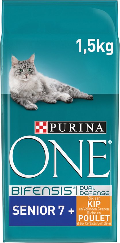 Purina ONE Senior - Kattenvoer - Kip & Volkoren Granen - 3 x 1.5kg