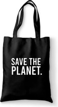 Katoenen tas - Save the planet. - canvas tas - katoenen tas met tekst - schoudertas zwart