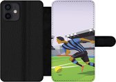 Bookcase Geschikt voor iPhone 12 telefoonhoesje - Een illustratie van spelers die voetballen in een stadion - Jongetje - Meisjes - Kinderen - Met vakjes - Wallet case met magneetsluiting