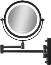 Zwarte scheer- of make-up spiegel met LED verlichting en 10x vergroting