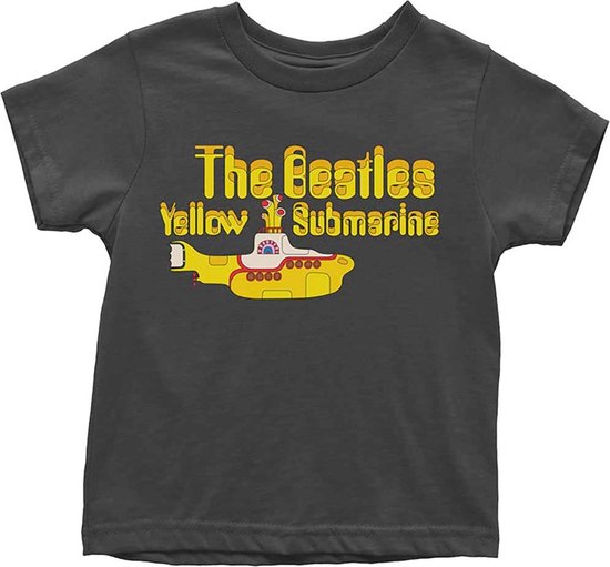 The Beatles - Yellow Submarine Logo & Sub Kinder T-shirt - 18 maanden - Zwart