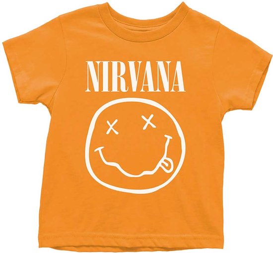 Nirvana - White Happy Face Kinder T-shirt - Kids tm 4 jaar - Oranje