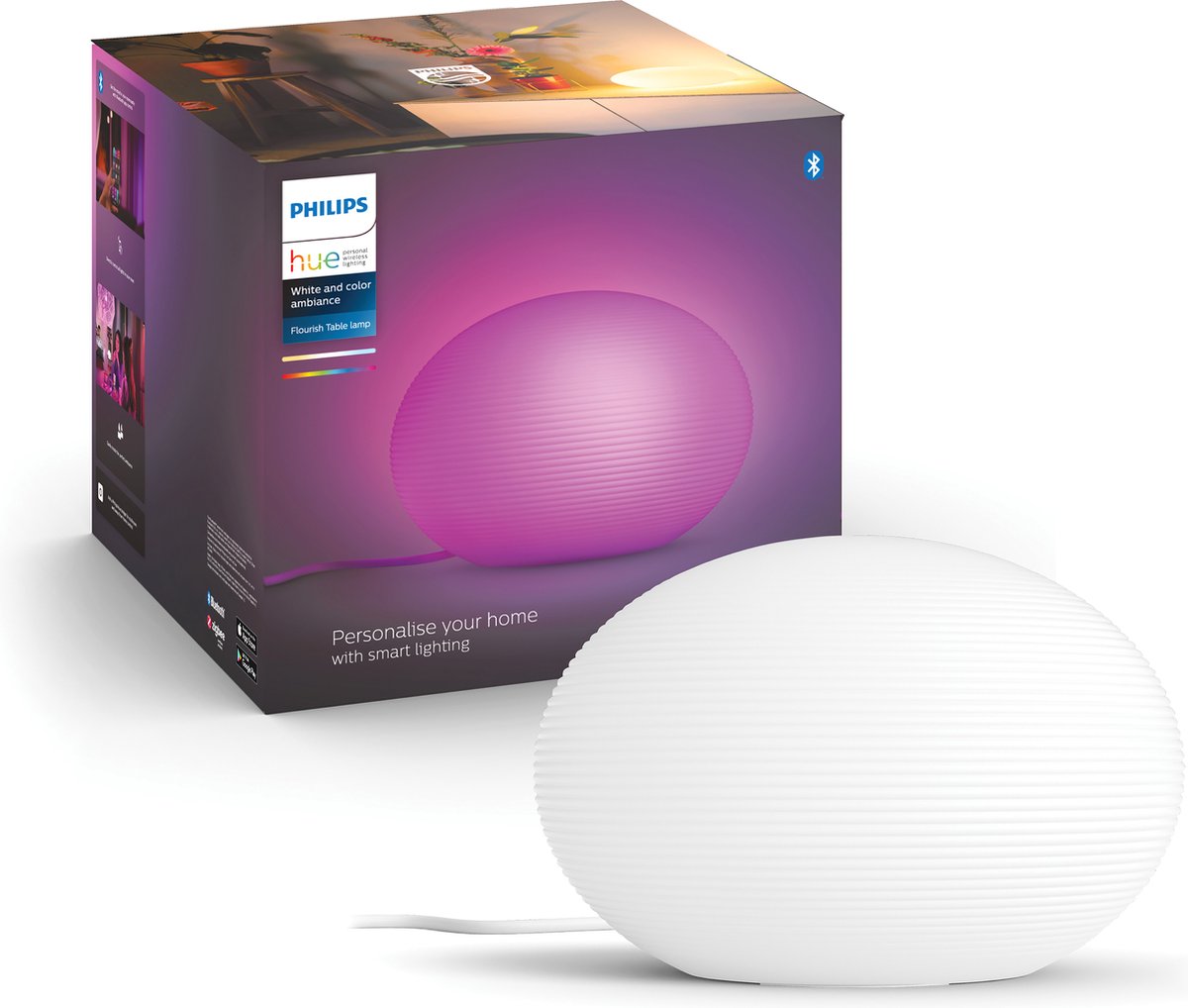 Veel Kinderdag Pellen Philips Hue Flourish Tafellamp - White and Color Ambiance - E27 - Wit -  9,5W - Bluetooth | bol.com