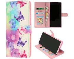 Casemania Hoesje Geschikt voor Samsung Galaxy S22 Ultra - Bloemen en Vlinders Print - Portemonnee Book Case - Pasjeshouder/Magneetlipje
