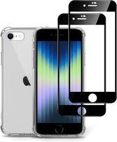 Geschikt voor iPhone SE 2022 Hoesje + 2x Screenprotector – Full Cover Gehard Glas – Shock Proof Case – Transparant